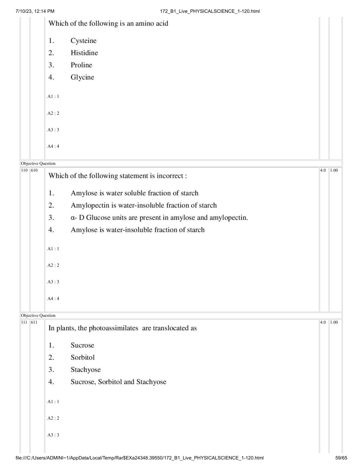 ICAR AIEEA PG 2023 PHYSICAL SCIENCES Question Paper - Page 59