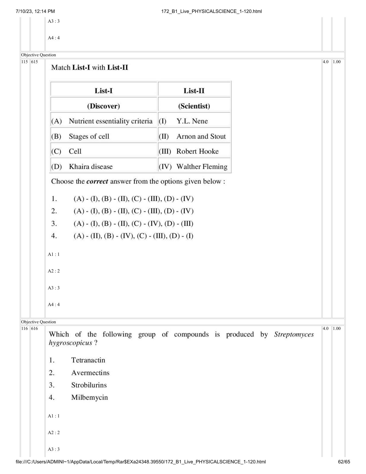 ICAR AIEEA PG 2023 PHYSICAL SCIENCES Question Paper - Page 62