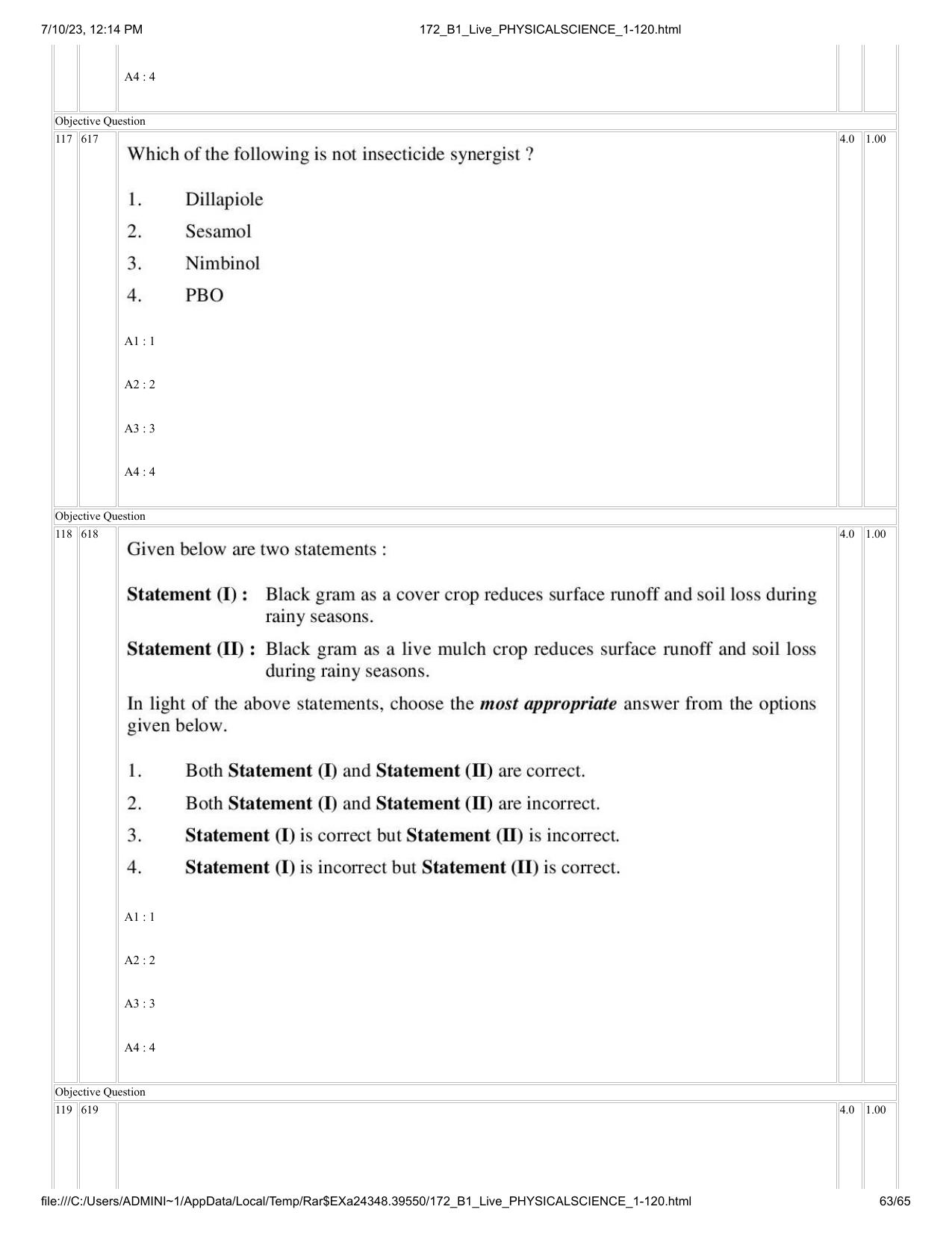 ICAR AIEEA PG 2023 PHYSICAL SCIENCES Question Paper - Page 63