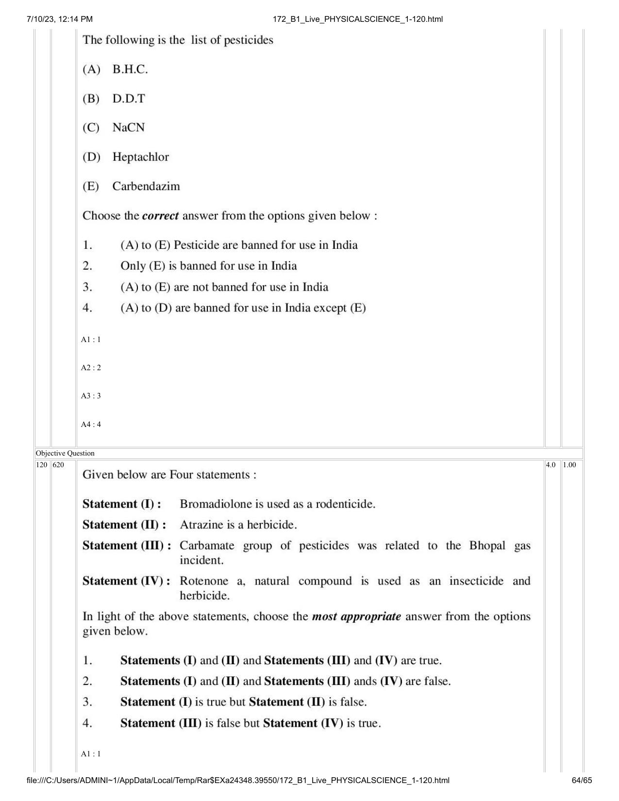 ICAR AIEEA PG 2023 PHYSICAL SCIENCES Question Paper - Page 64