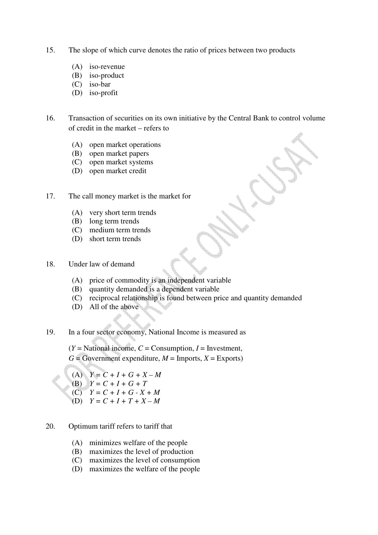 CUSAT CAT 2022 Test for MA Applied Economics Question Paper - Page 4