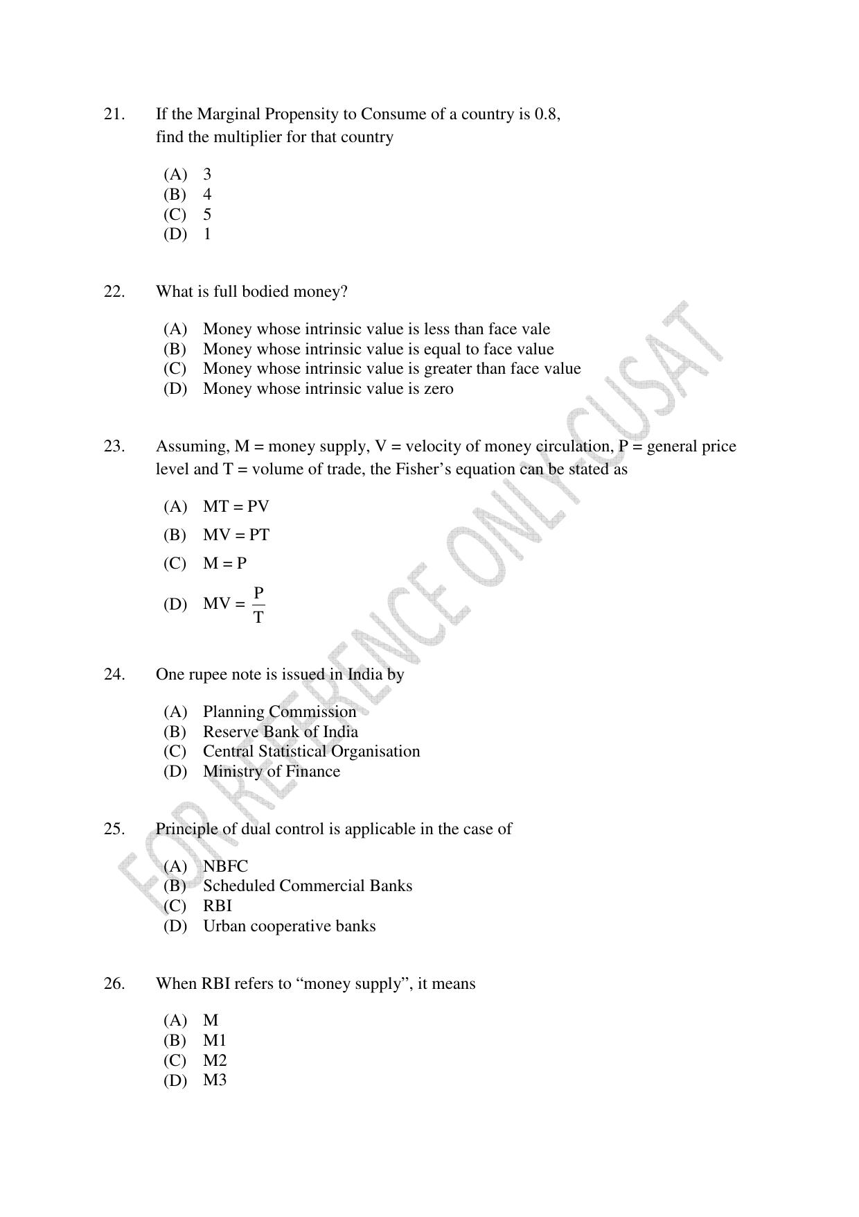 CUSAT CAT 2022 Test for MA Applied Economics Question Paper - Page 5