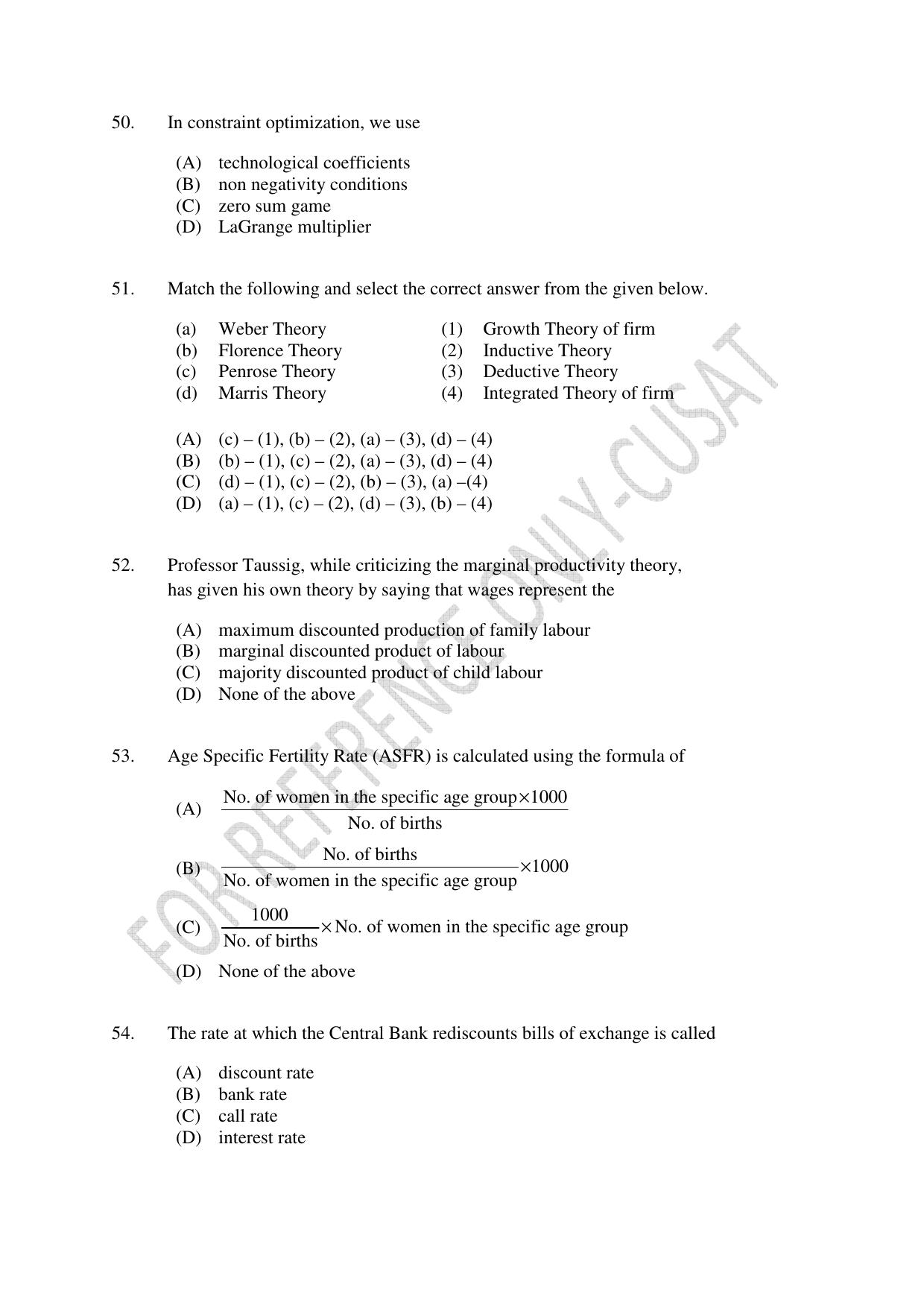 CUSAT CAT 2022 Test for MA Applied Economics Question Paper - Page 10