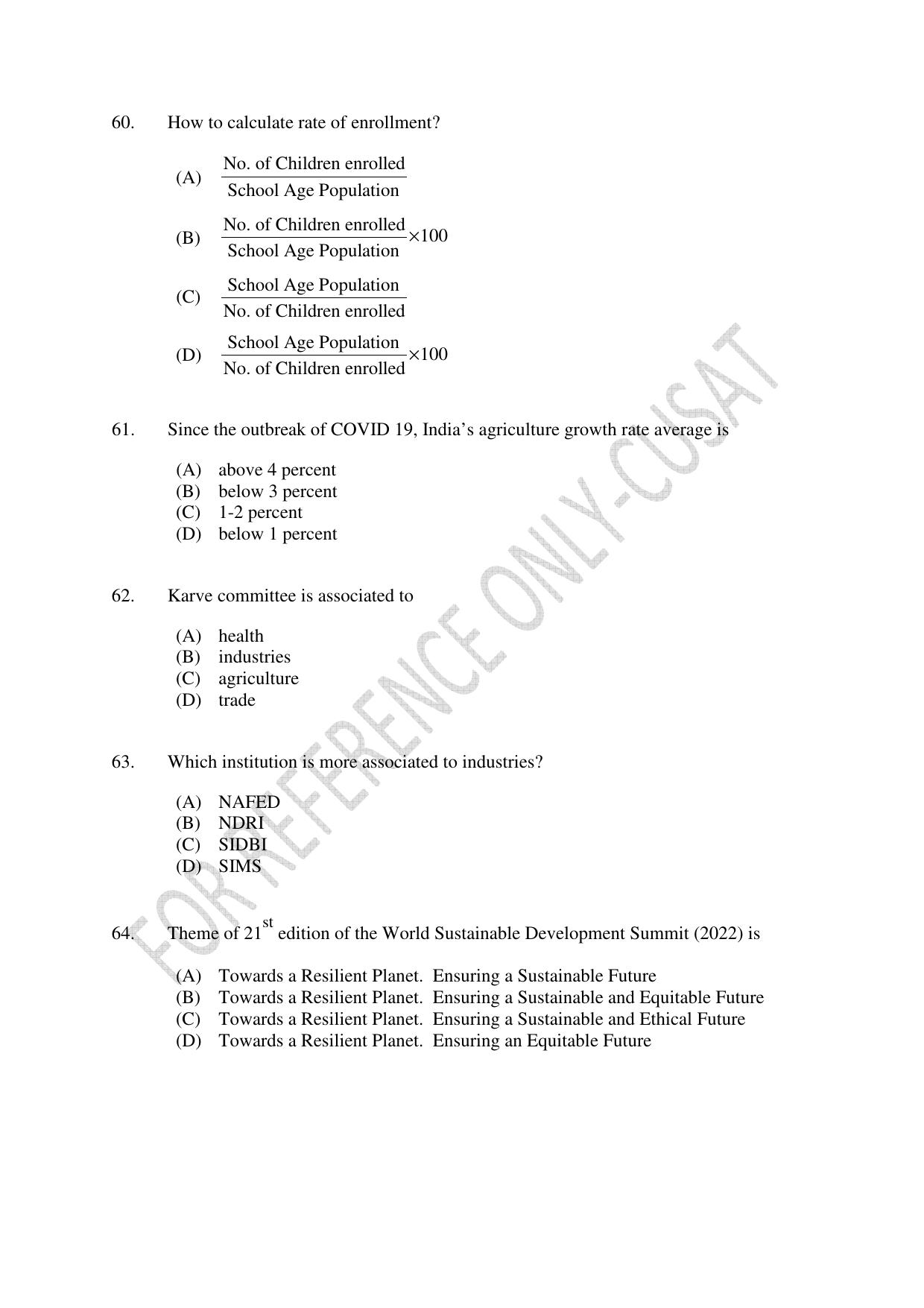 CUSAT CAT 2022 Test for MA Applied Economics Question Paper - Page 12