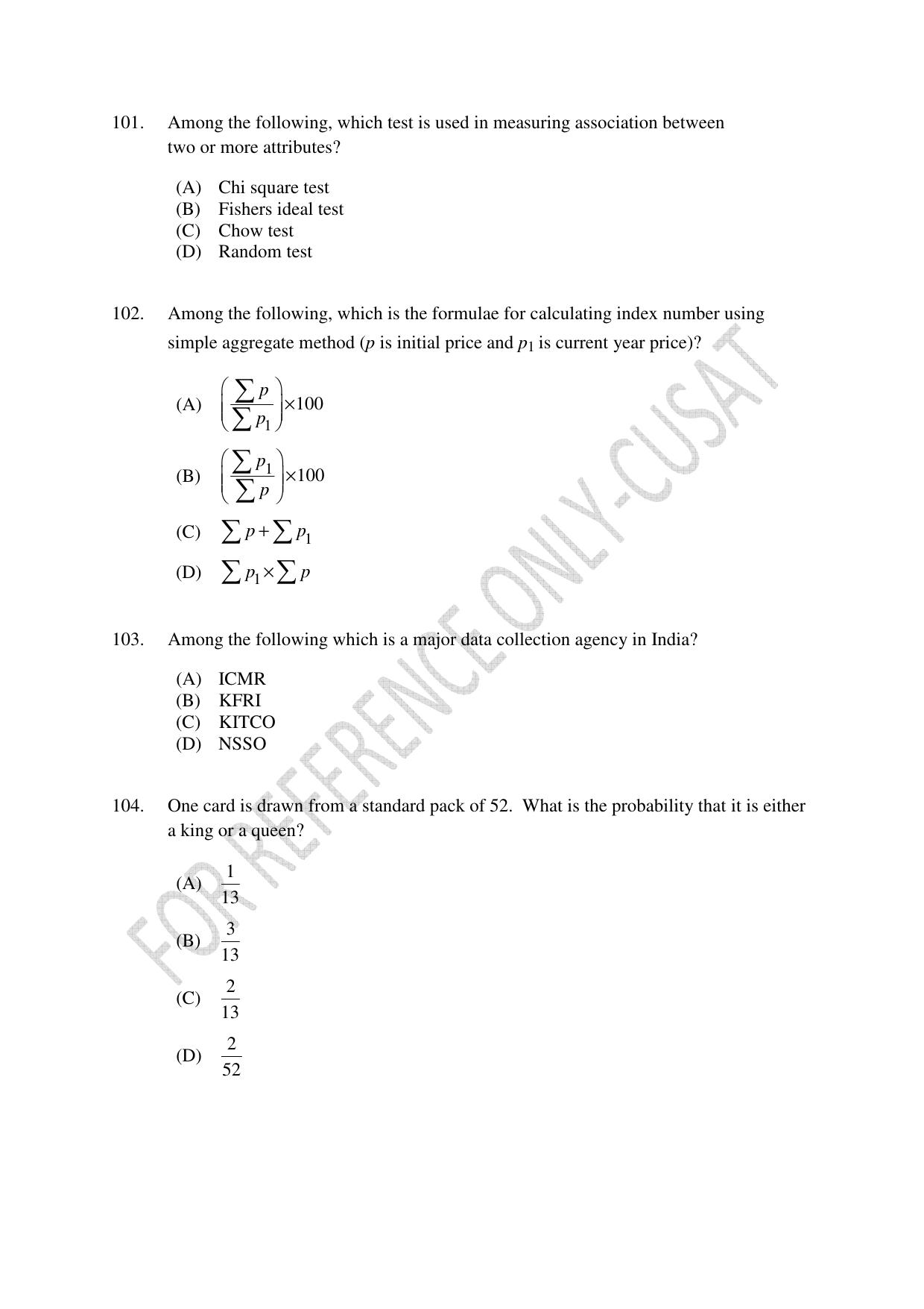 CUSAT CAT 2022 Test for MA Applied Economics Question Paper - Page 20