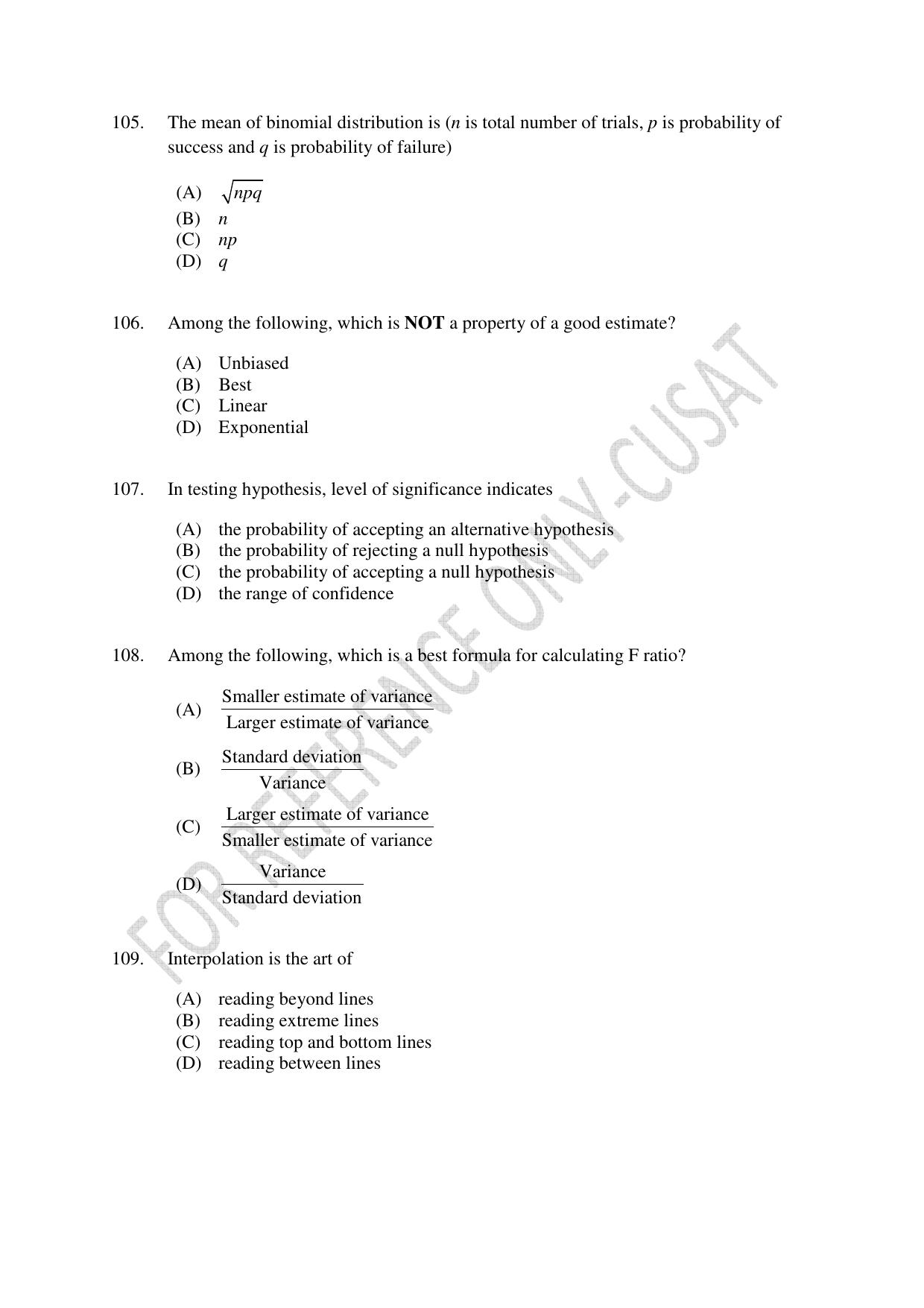 CUSAT CAT 2022 Test for MA Applied Economics Question Paper - Page 21