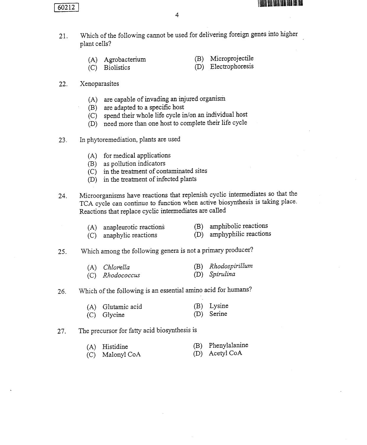 CUSAT CAT 2012 Botany Question Paper - Page 5