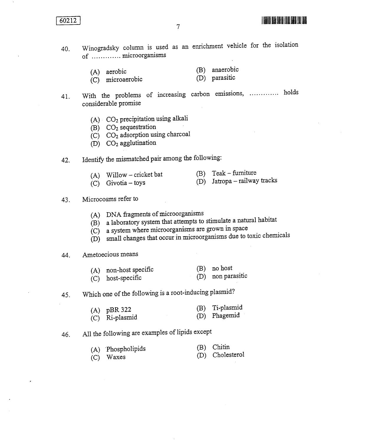 CUSAT CAT 2012 Botany Question Paper - Page 8