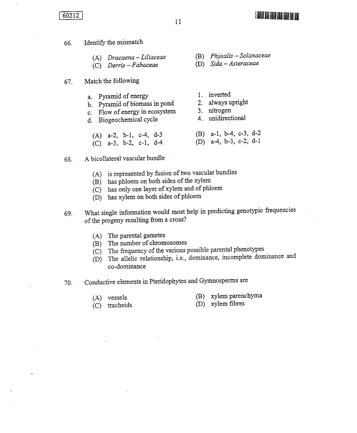 CUSAT CAT 2012 Botany Question Paper - Page 12