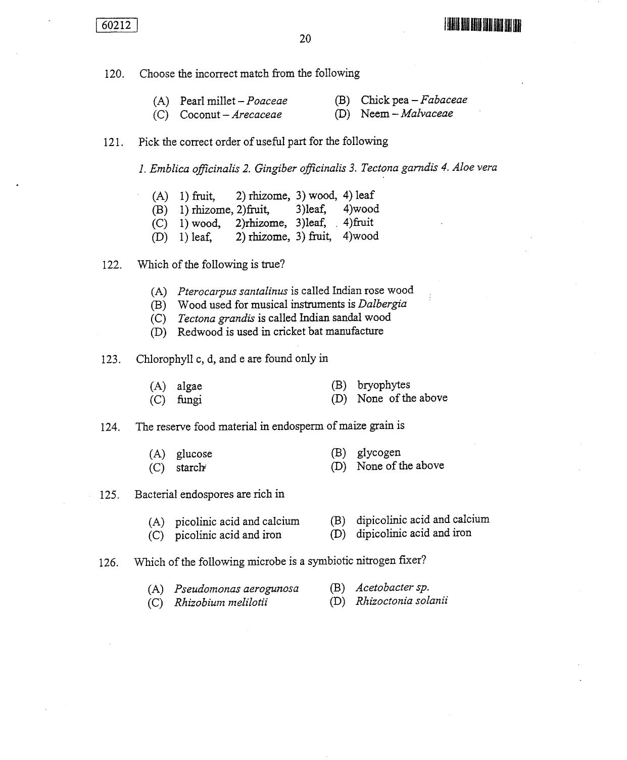 CUSAT CAT 2012 Botany Question Paper - Page 21