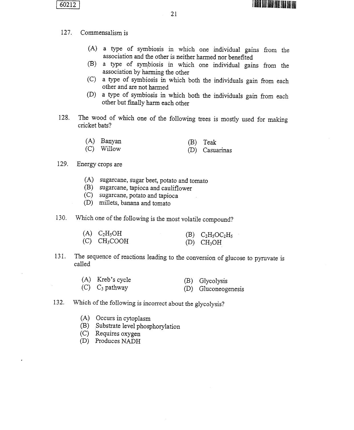 CUSAT CAT 2012 Botany Question Paper - Page 22