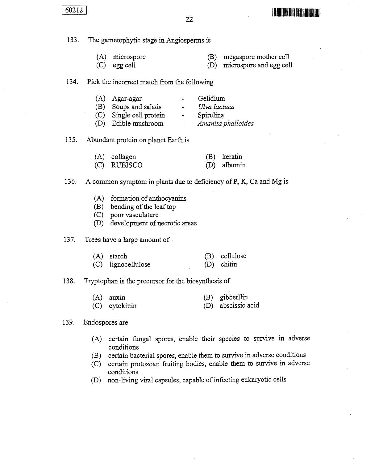CUSAT CAT 2012 Botany Question Paper - Page 23
