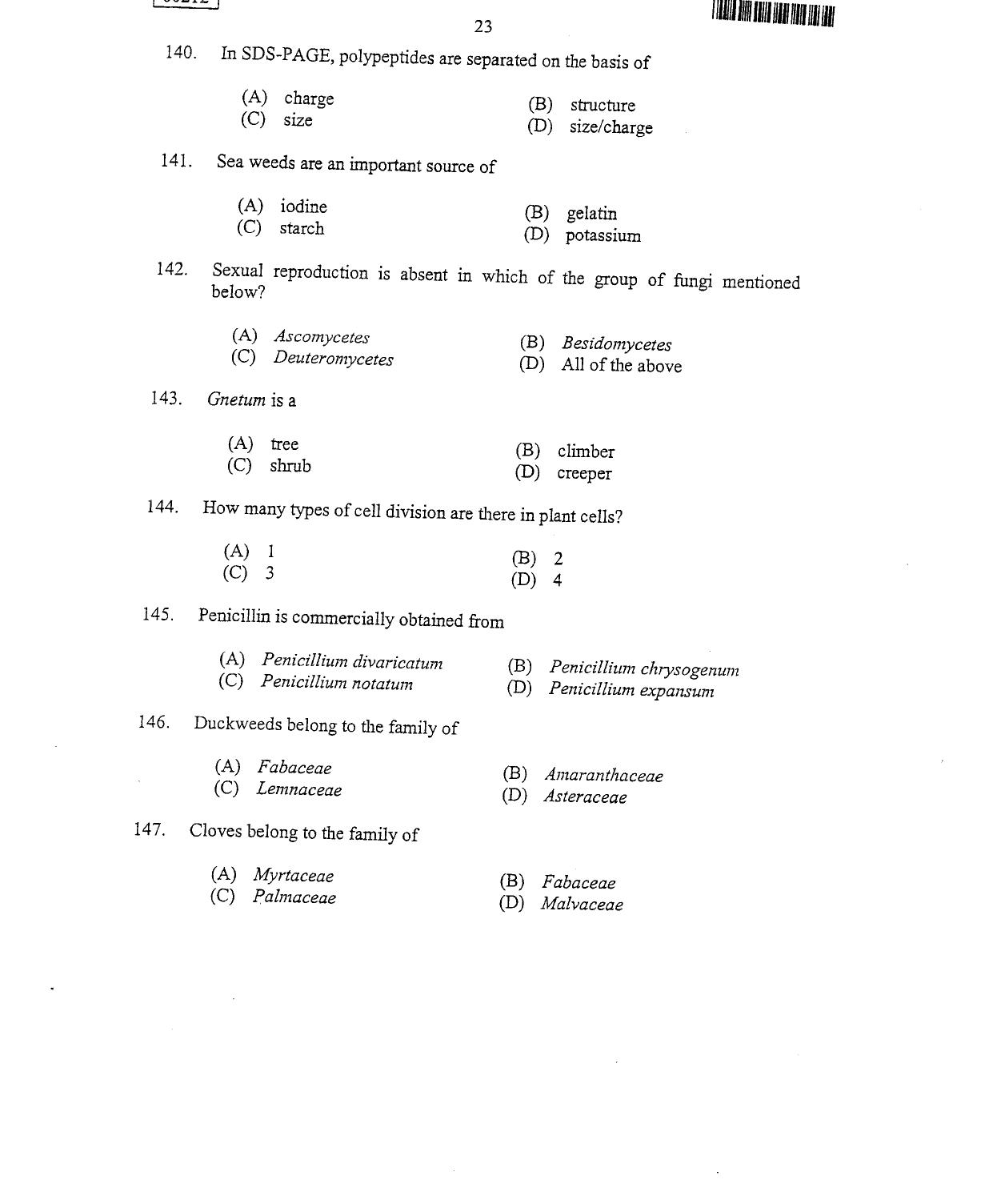 CUSAT CAT 2012 Botany Question Paper - Page 24