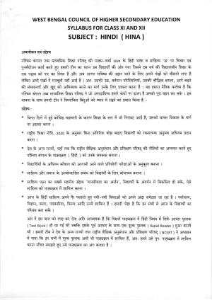 WBCHSE Class 11 & 12 Syllabus for Hindi-A (HINA) (Language)