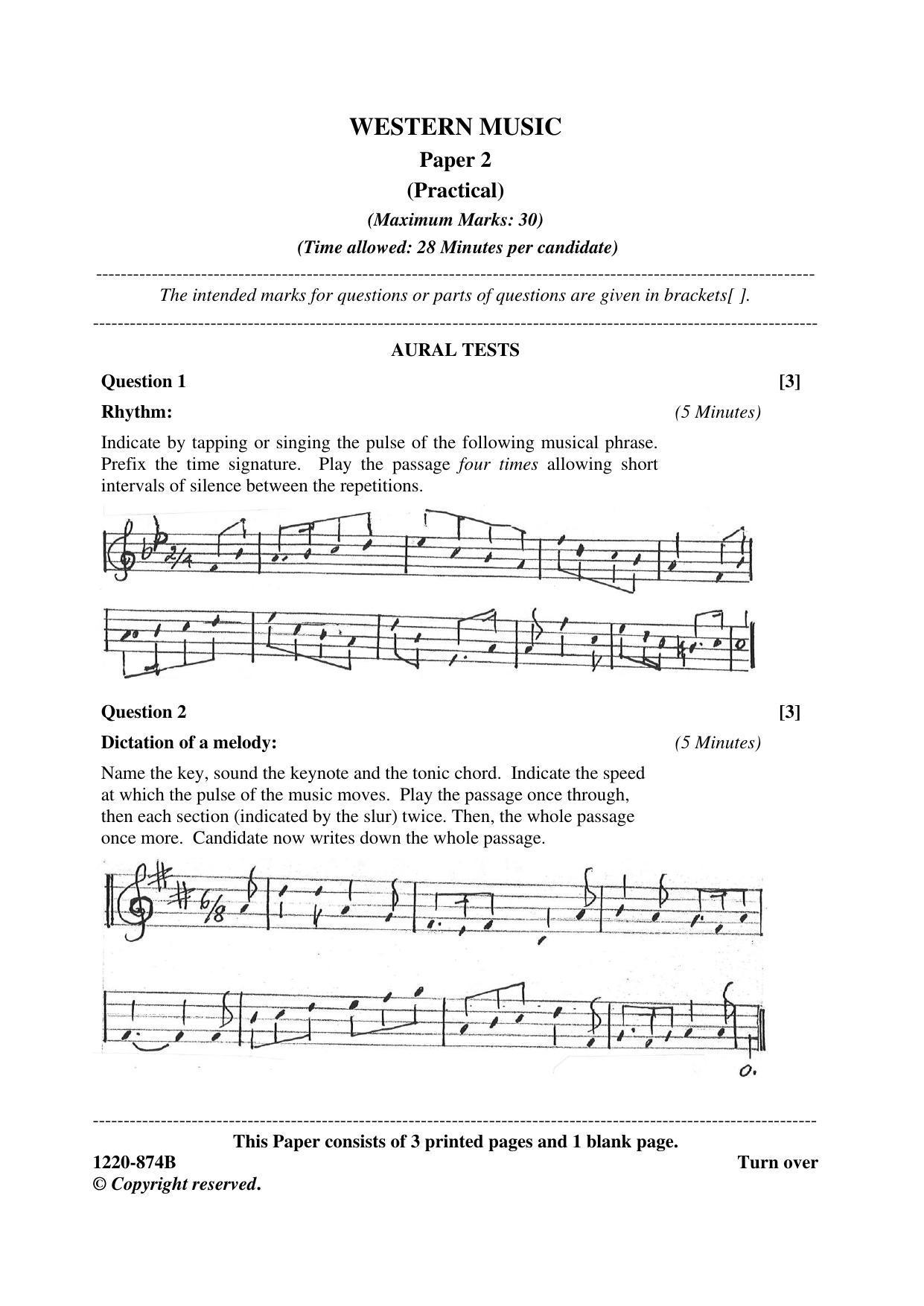 ISC Class 12 2020 Western Music Paper II Question Paper - Page 1