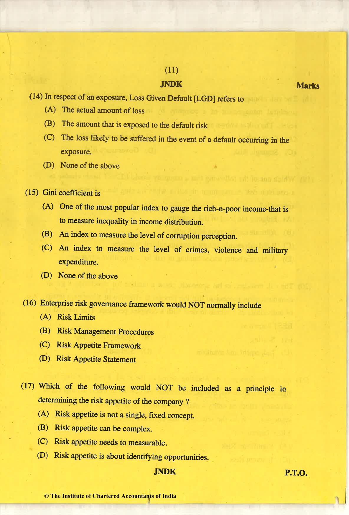 CA Final May 2018 Question Paper - Paper 6A – Risk Management - Page 11