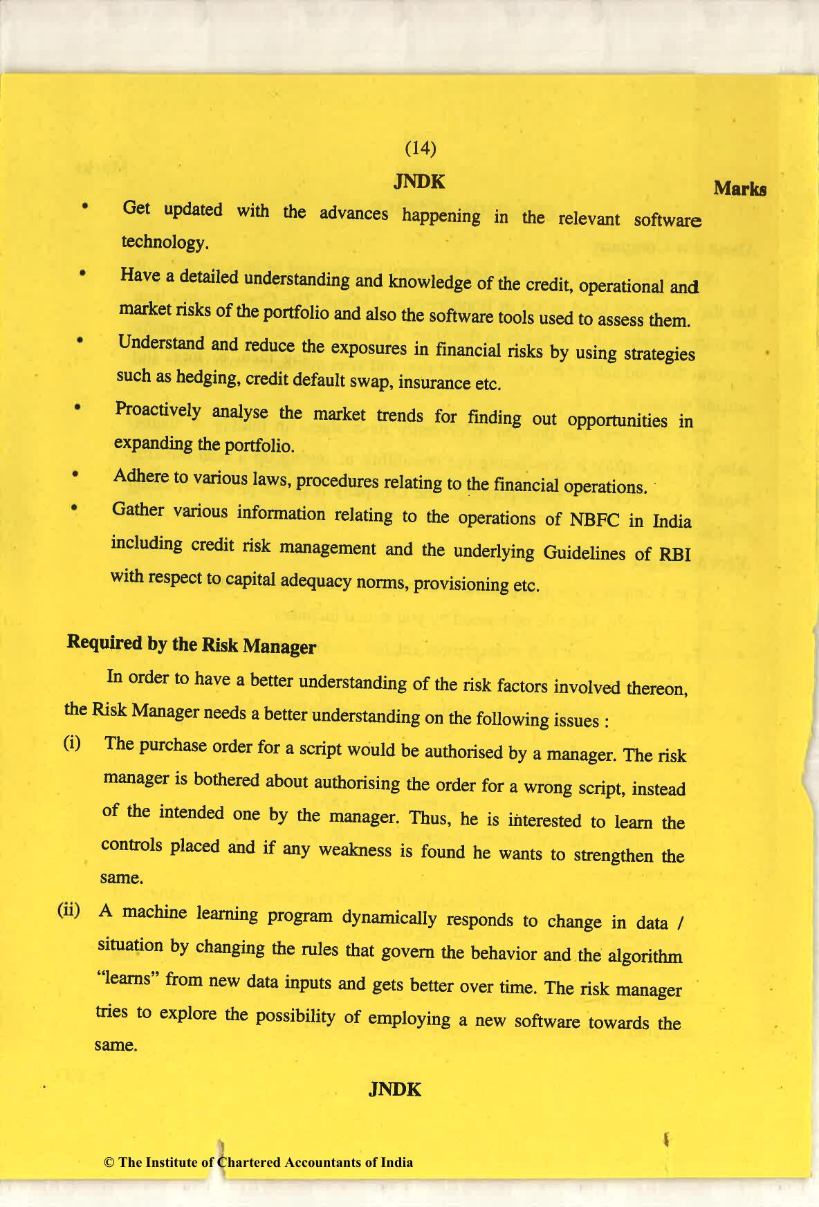 CA Final May 2018 Question Paper - Paper 6A – Risk Management - Page 14