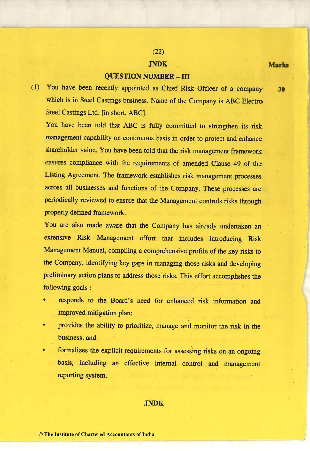 CA Final May 2018 Question Paper - Paper 6A – Risk Management - Page 22
