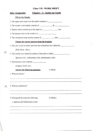CBSE Worksheets for Class 7 Geography Inside Our Earth Assignment 3