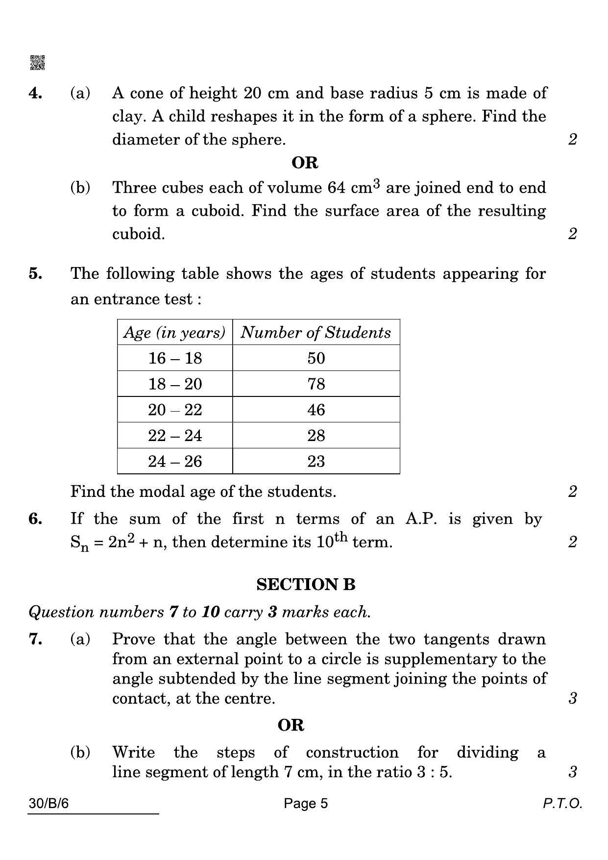 CBSE Class 10 30-B-6 Maths Std Blind 2022 Compartment Question Paper - Page 5