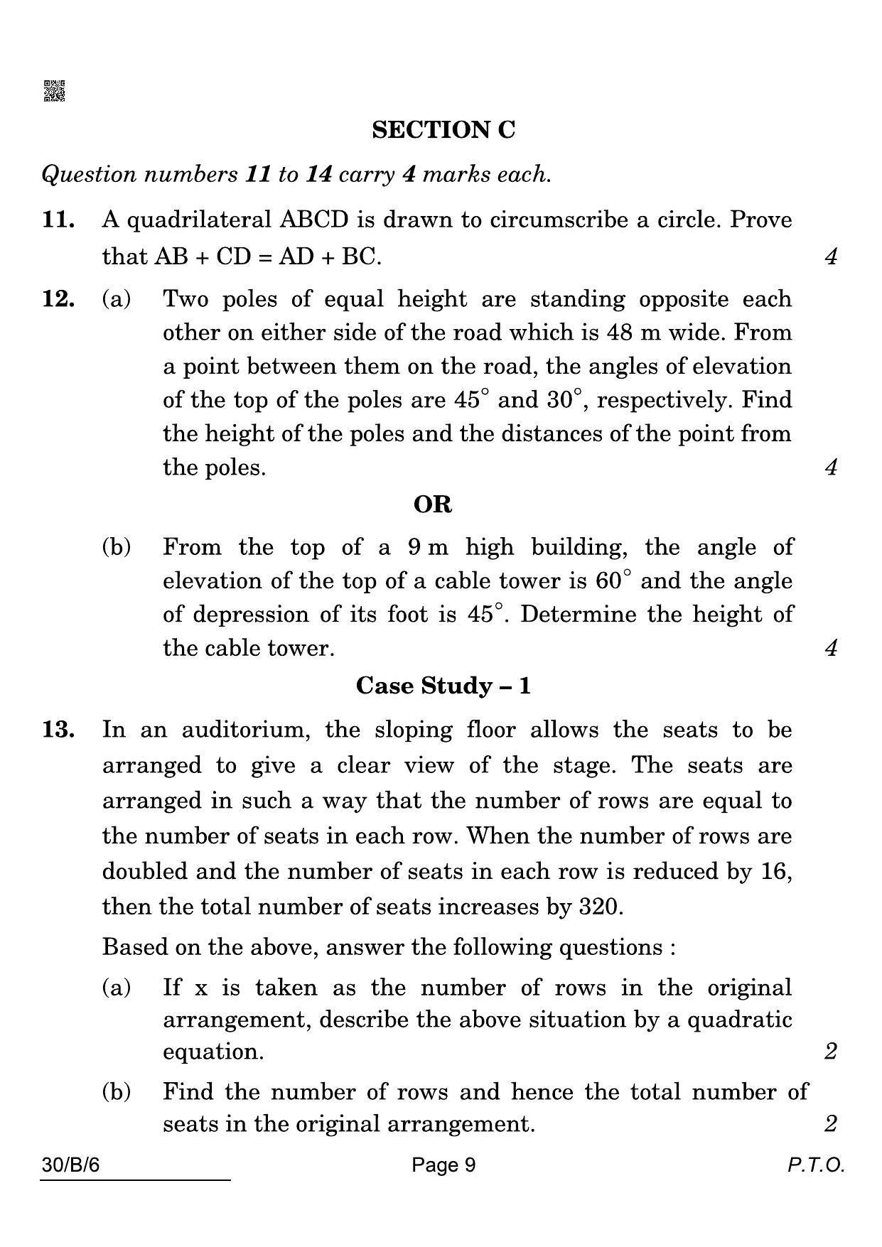 CBSE Class 10 30-B-6 Maths Std Blind 2022 Compartment Question Paper - Page 9