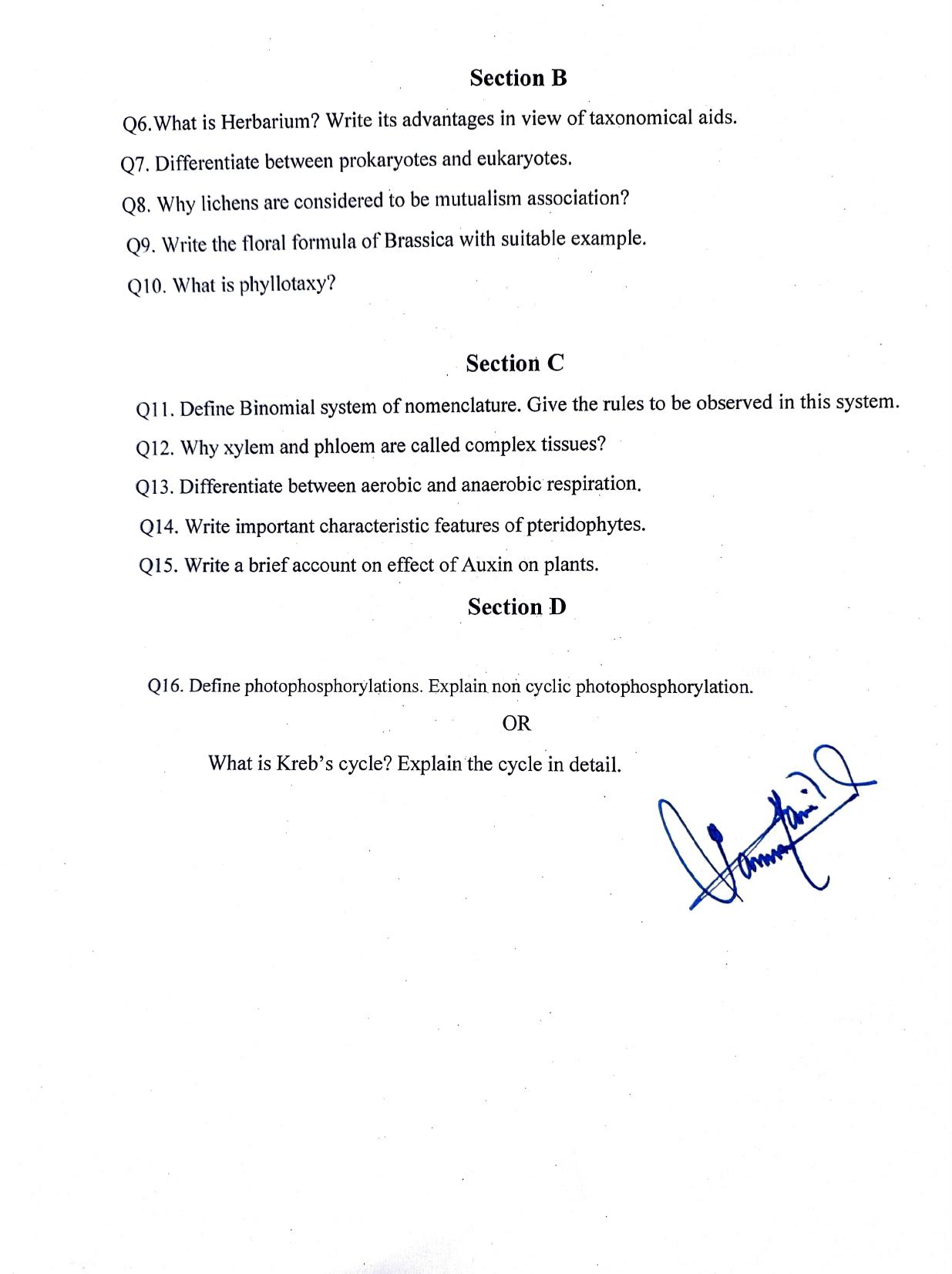JKBOSE Class 11 Botany Model Question Paper - Page 2