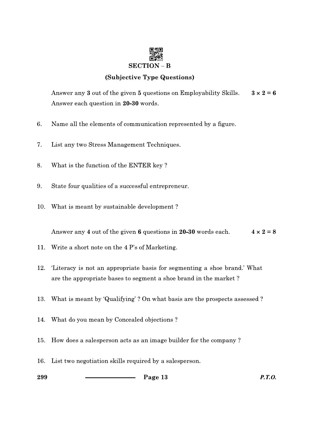 CBSE Class 10 Marketing & Sales 2024 Question Paper - Page 13