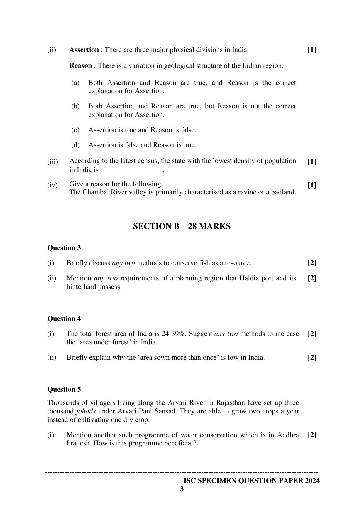 ISC Class 12 2024 Geography Sample Paper - Page 3