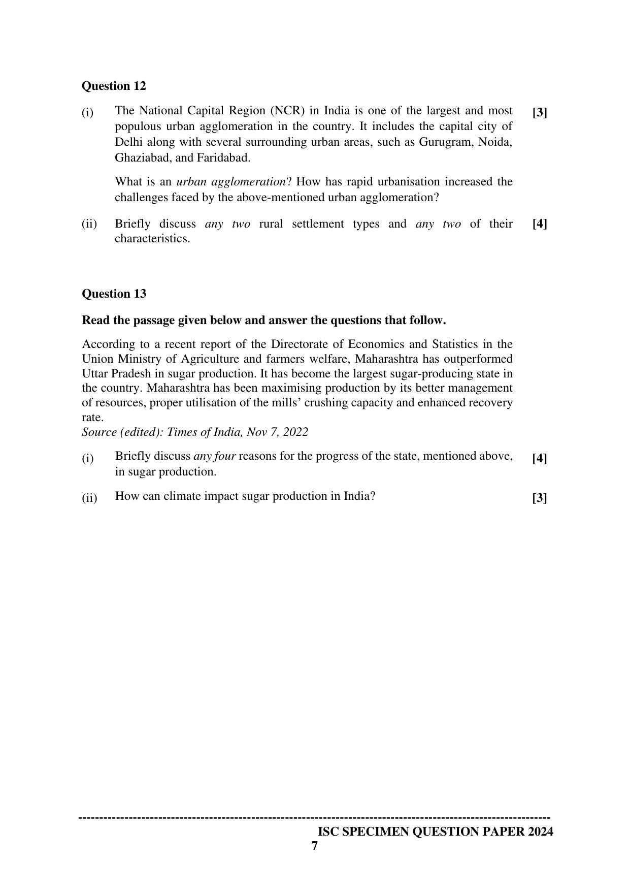 ISC Class 12 2024 Geography Sample Paper - Page 7