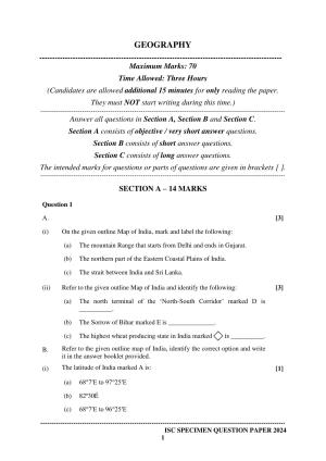 ISC Class 12 2024 Geography Sample Paper