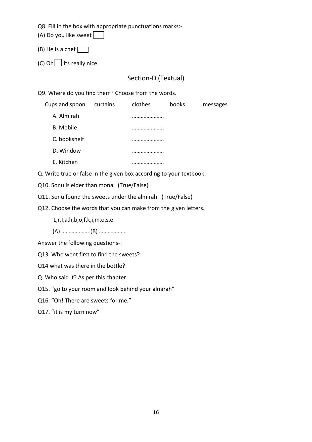 Chhattisgarh Board Class 4 English Question Bank - Page 20