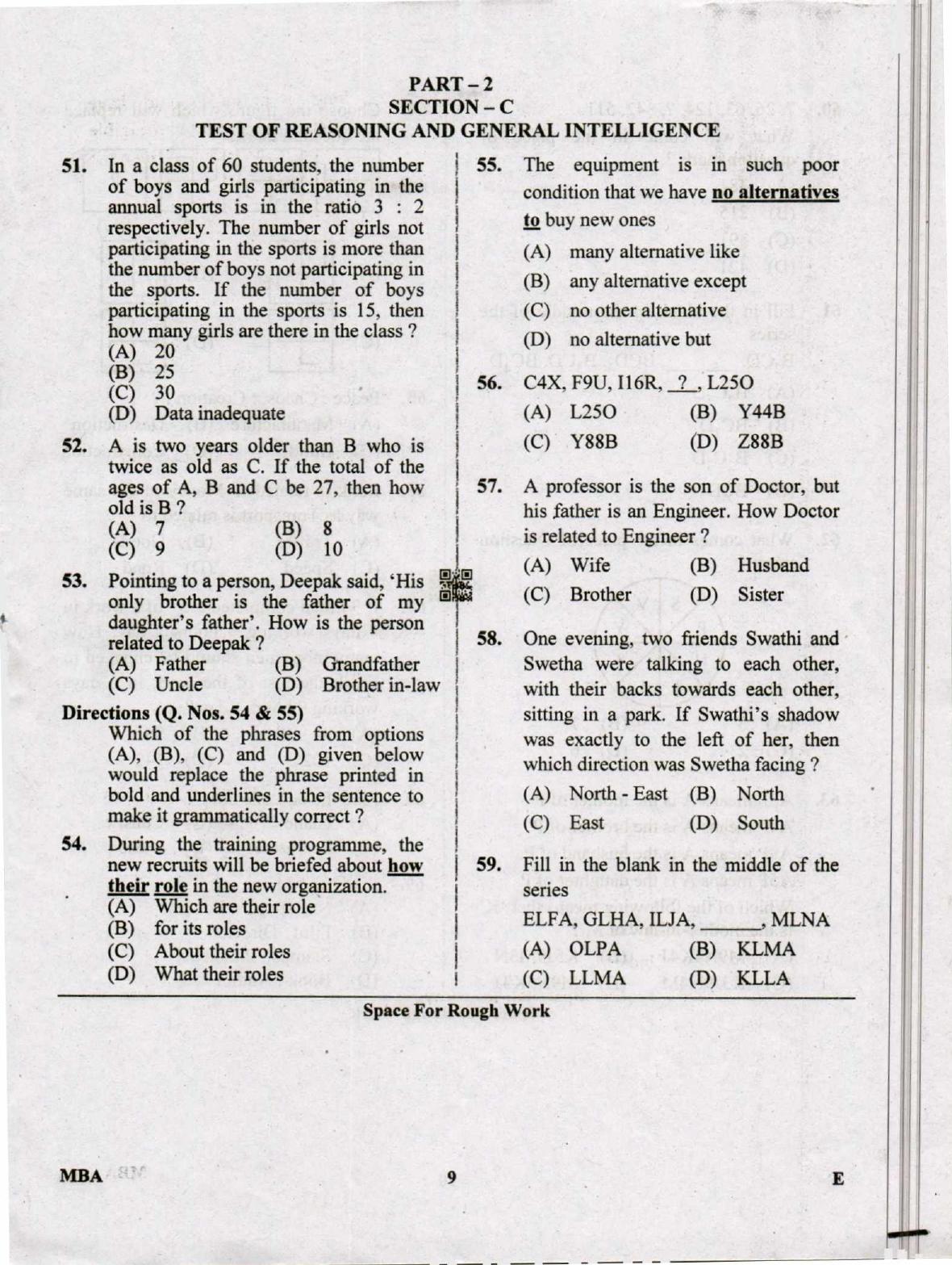 Karnataka PGCET 2019 MBA Question Paper - Page 9