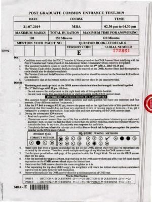 Karnataka PGCET 2019 MBA Question Paper