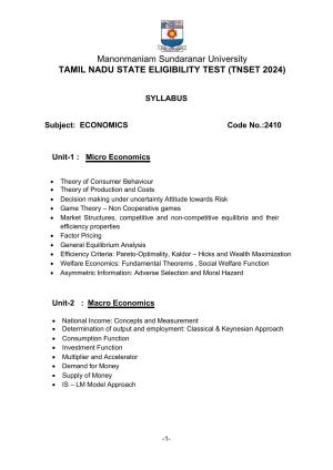TNSET Syllabus - Economics