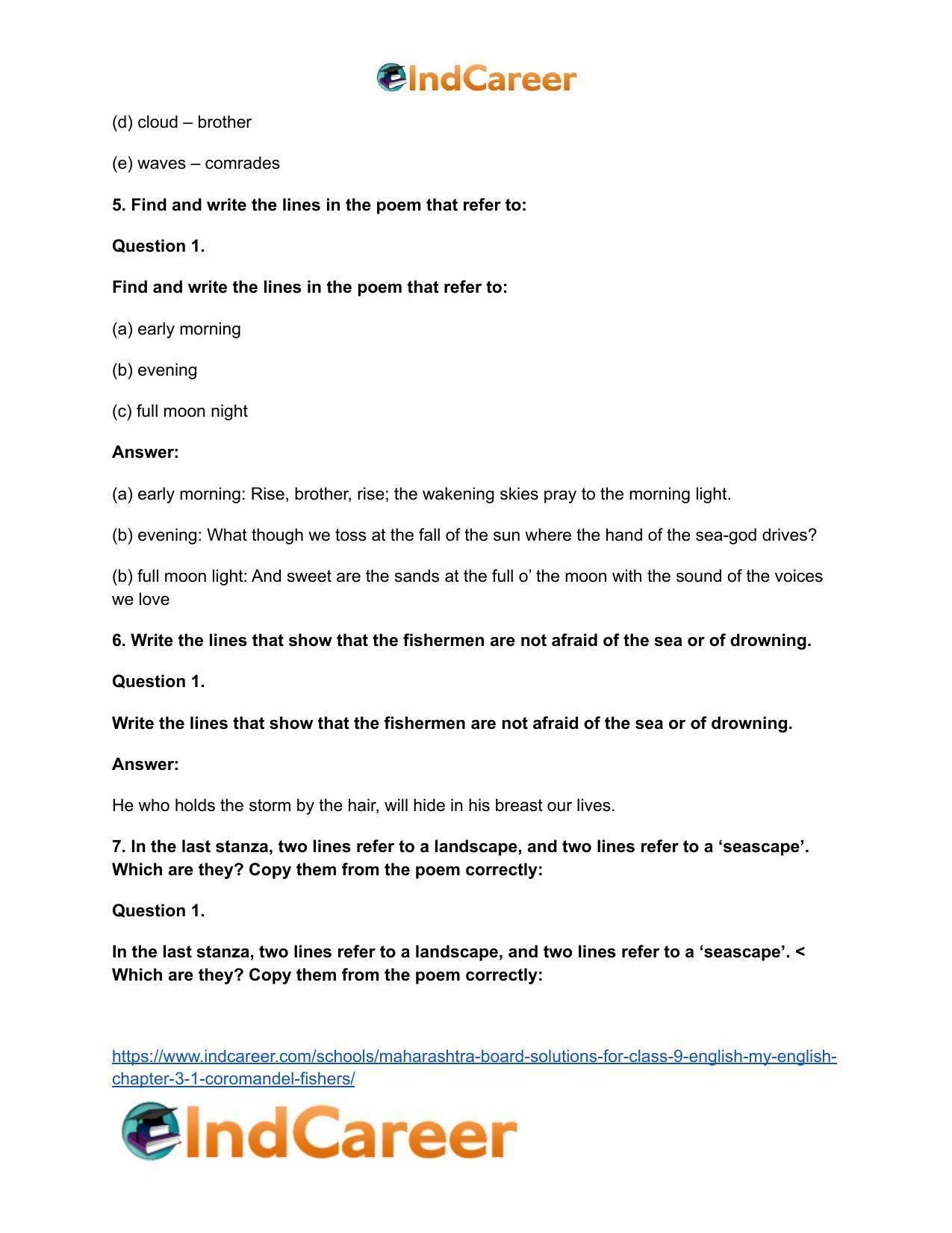 Maharashtra Board Solutions for Class 9- English (My English): Chapter 3.1- Coromandel Fishers - Page 7