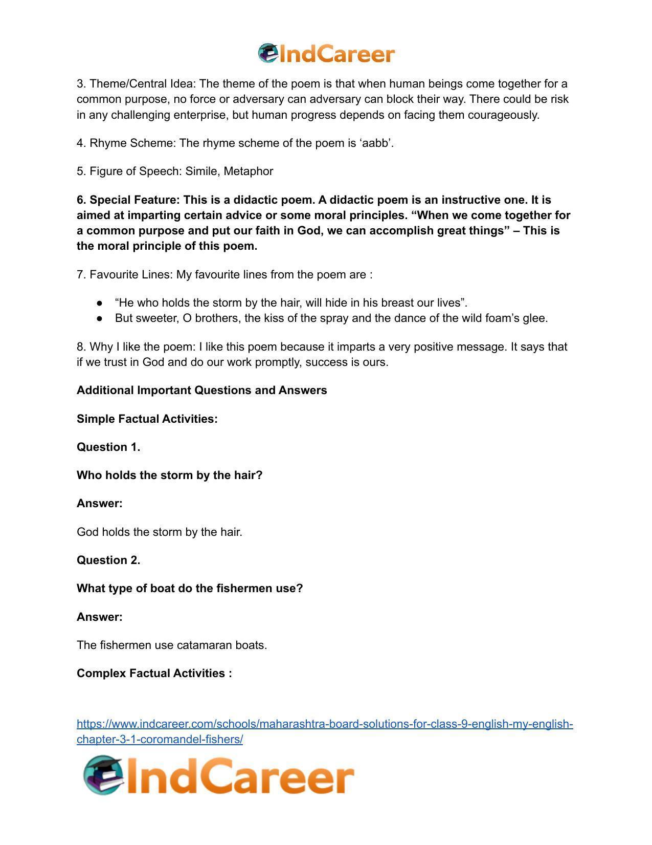 Maharashtra Board Solutions for Class 9- English (My English): Chapter 3.1- Coromandel Fishers - Page 9