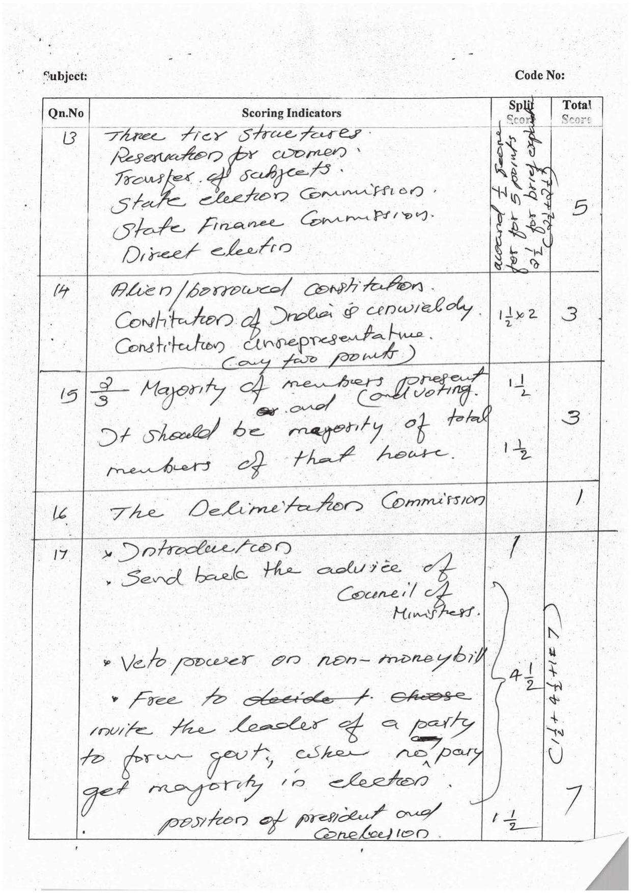 Kerala Plus One 2016 Political Science  Answer Key - Page 5