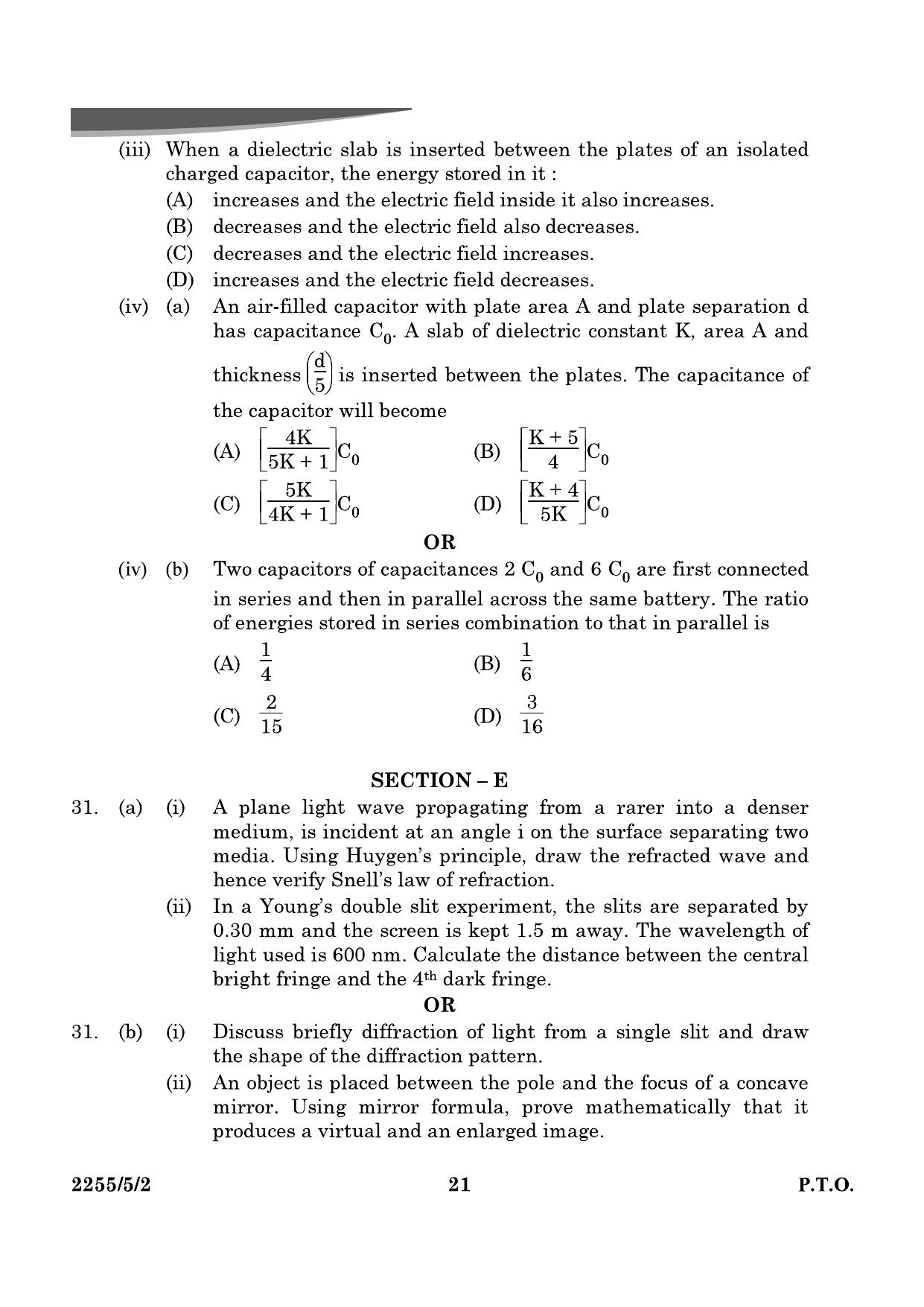 CBSE Class 12 55-5-2 Physics 2024 Question Paper - Page 21