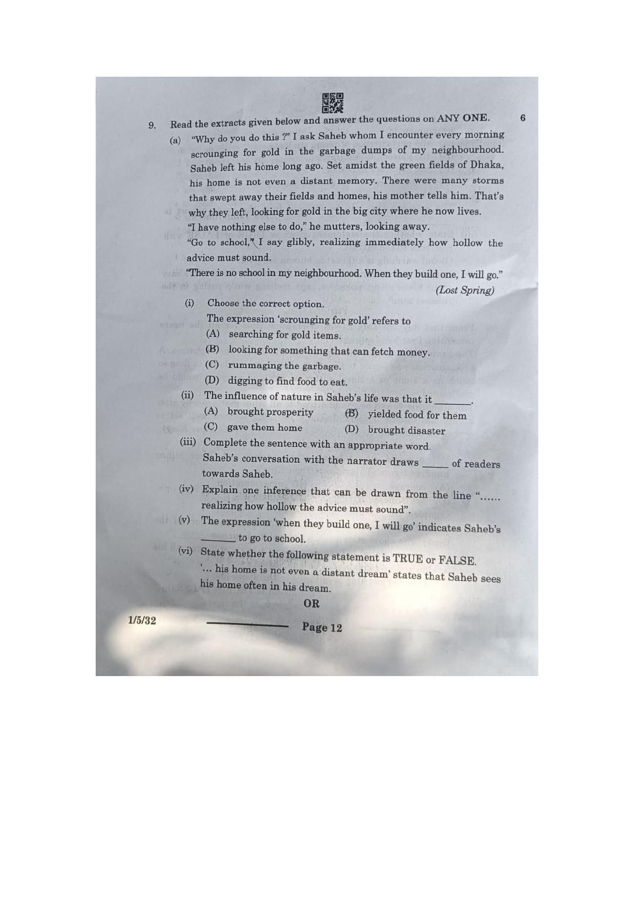 1/5/1 English Core Set 1 2024 Question Paper - Page 12