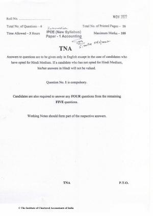 CA Inter Nov 2022 Question Paper - Paper 1 – Accounting