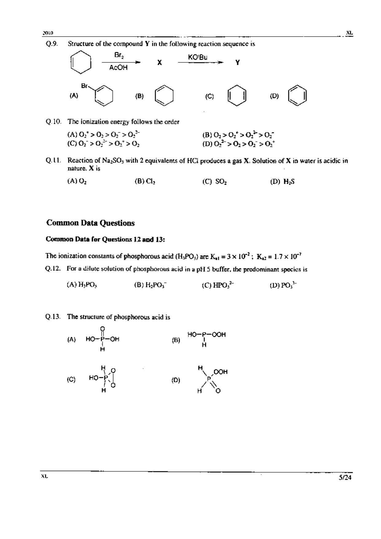 GATE 2010 Life Sciences (XL) Question Paper with Answer Key - Page 5