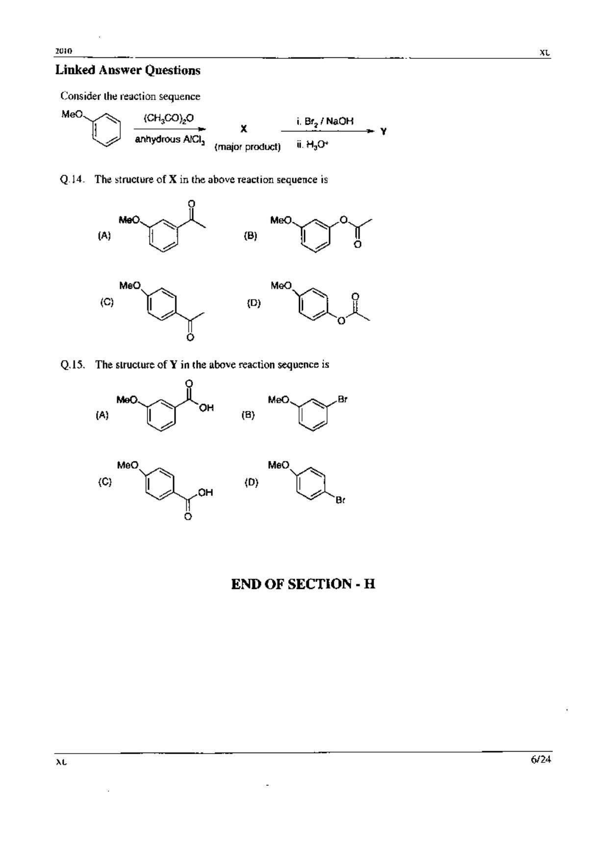 GATE 2010 Life Sciences (XL) Question Paper with Answer Key - Page 6
