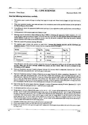 GATE 2010 Life Sciences (XL) Question Paper with Answer Key