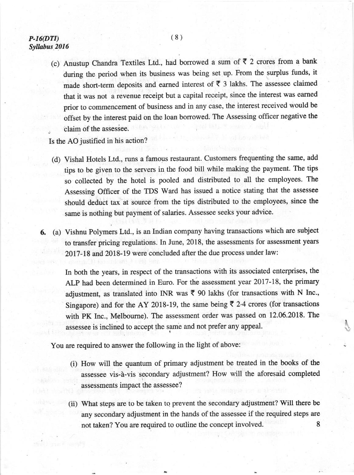 ICMAI June 2019 Tax Laws and International Taxation Question Paper (Final) - Page 8