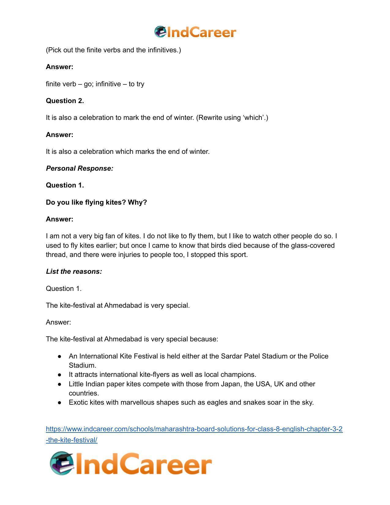 Maharashtra Board Solutions for Class 8- English: Chapter 3.2- The Kite Festival - Page 10