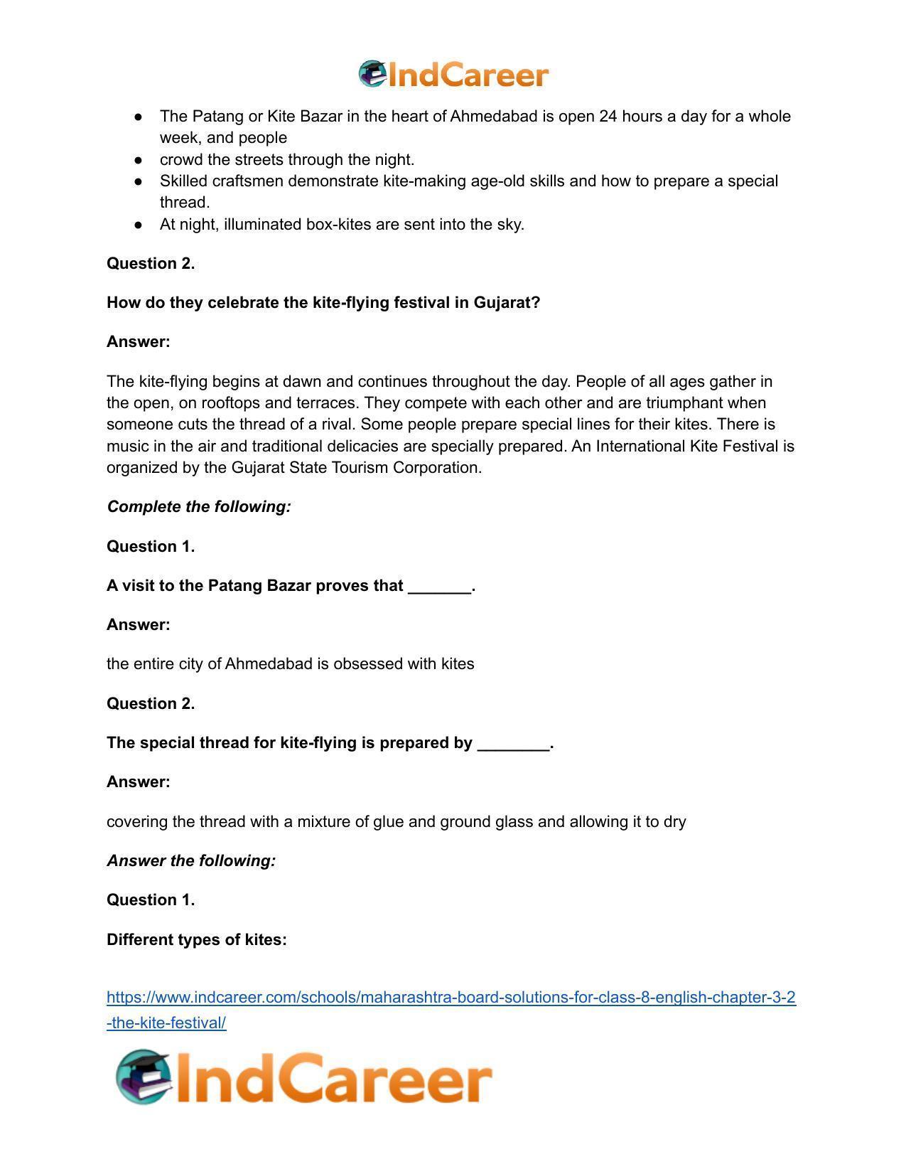 Maharashtra Board Solutions for Class 8- English: Chapter 3.2- The Kite Festival - Page 11