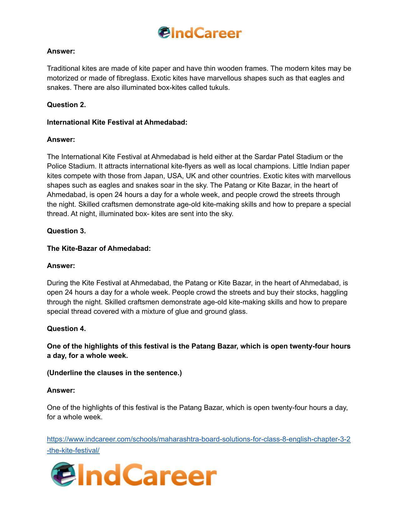 Maharashtra Board Solutions for Class 8- English: Chapter 3.2- The Kite Festival - Page 12