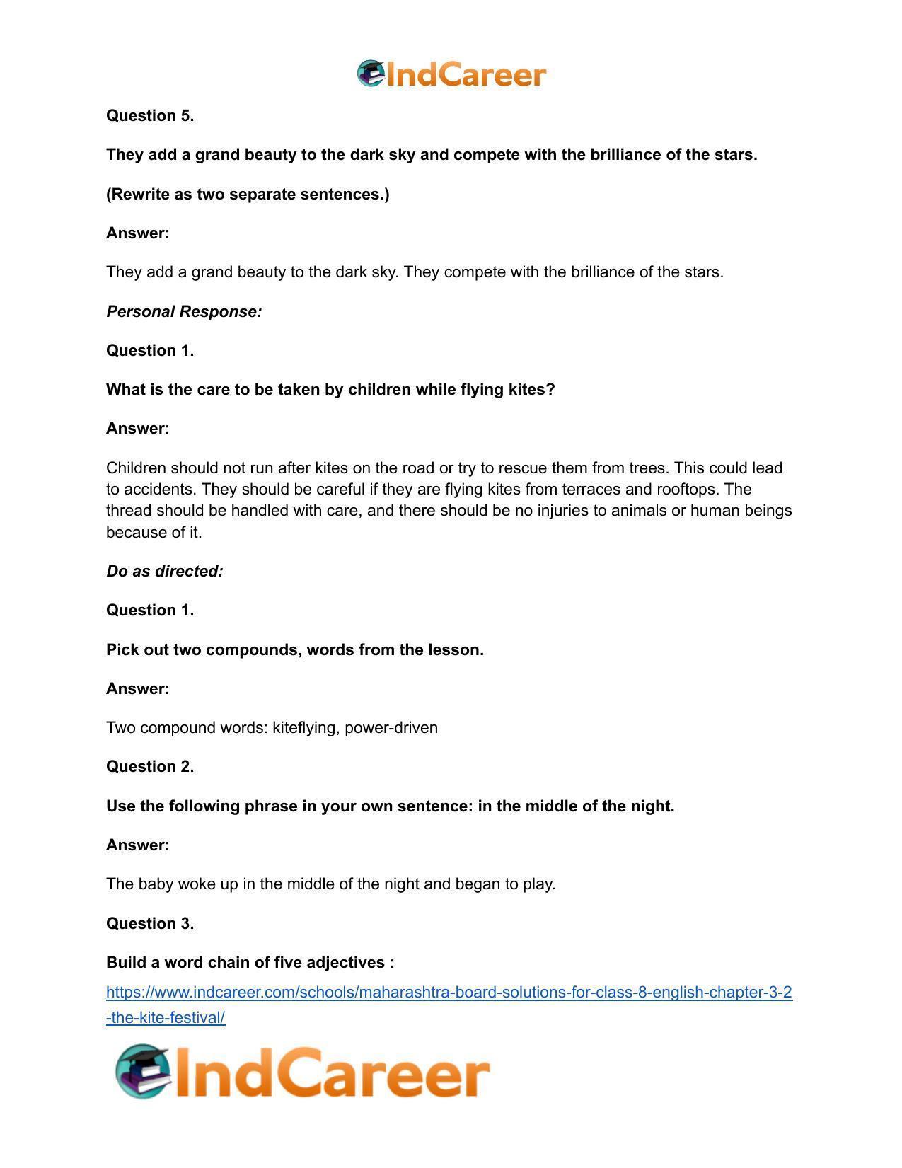 Maharashtra Board Solutions for Class 8- English: Chapter 3.2- The Kite Festival - Page 13