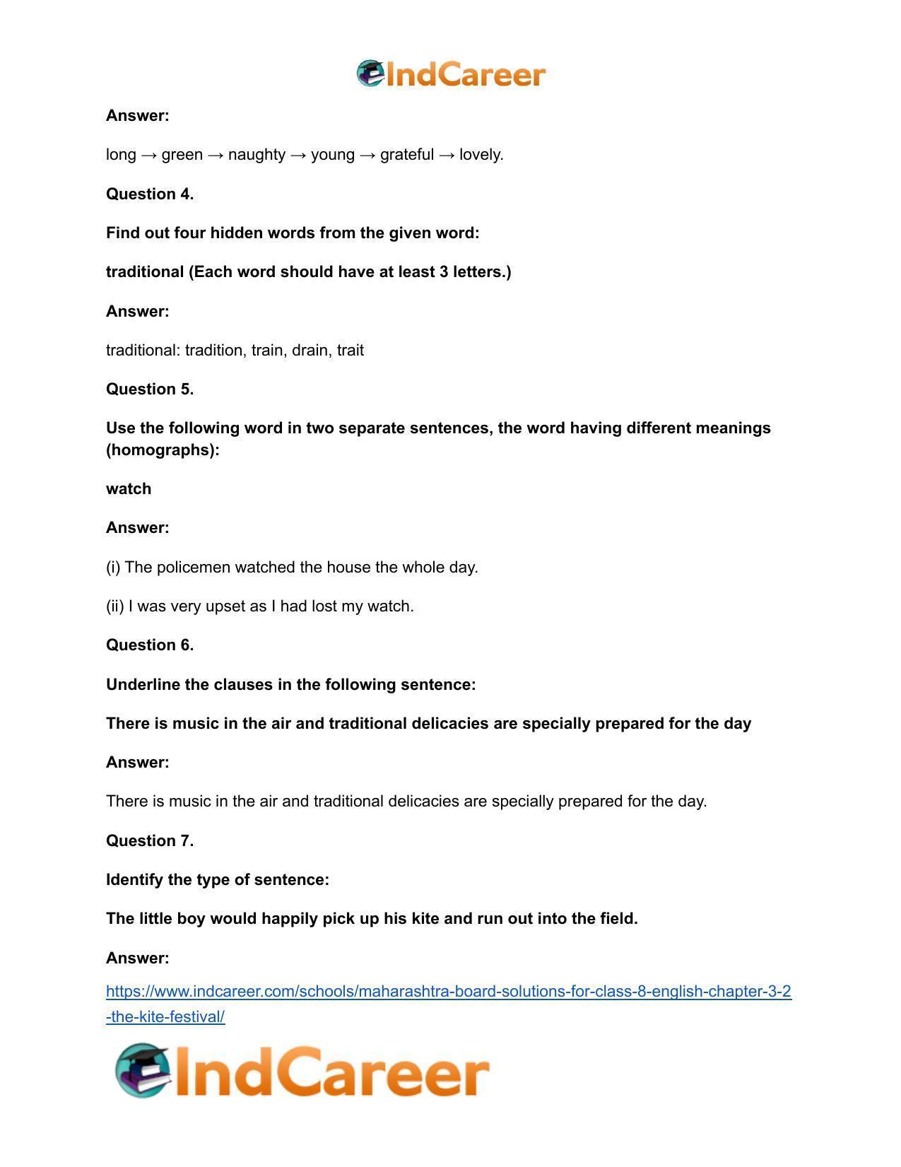Maharashtra Board Solutions for Class 8- English: Chapter 3.2- The Kite Festival - Page 14