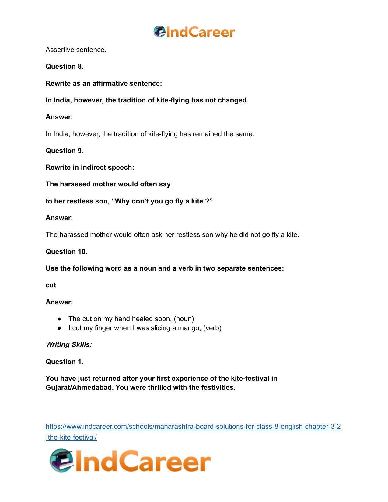 Maharashtra Board Solutions for Class 8- English: Chapter 3.2- The Kite Festival - Page 15